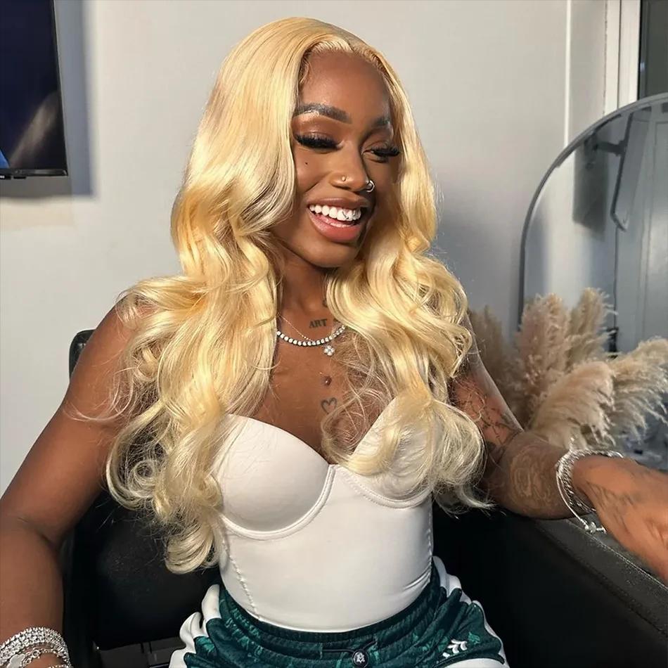 13x6 HD Transparent 613 Blonde dentelle frontale perruques de cheveux humains péruvien vague de corp