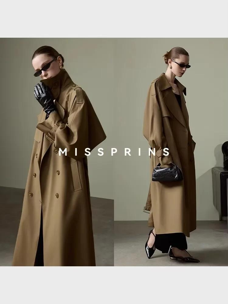 Lautaro printemps automne Long kaki Trench manteau pour femmes ceinture Double boutonnage Chic luxe