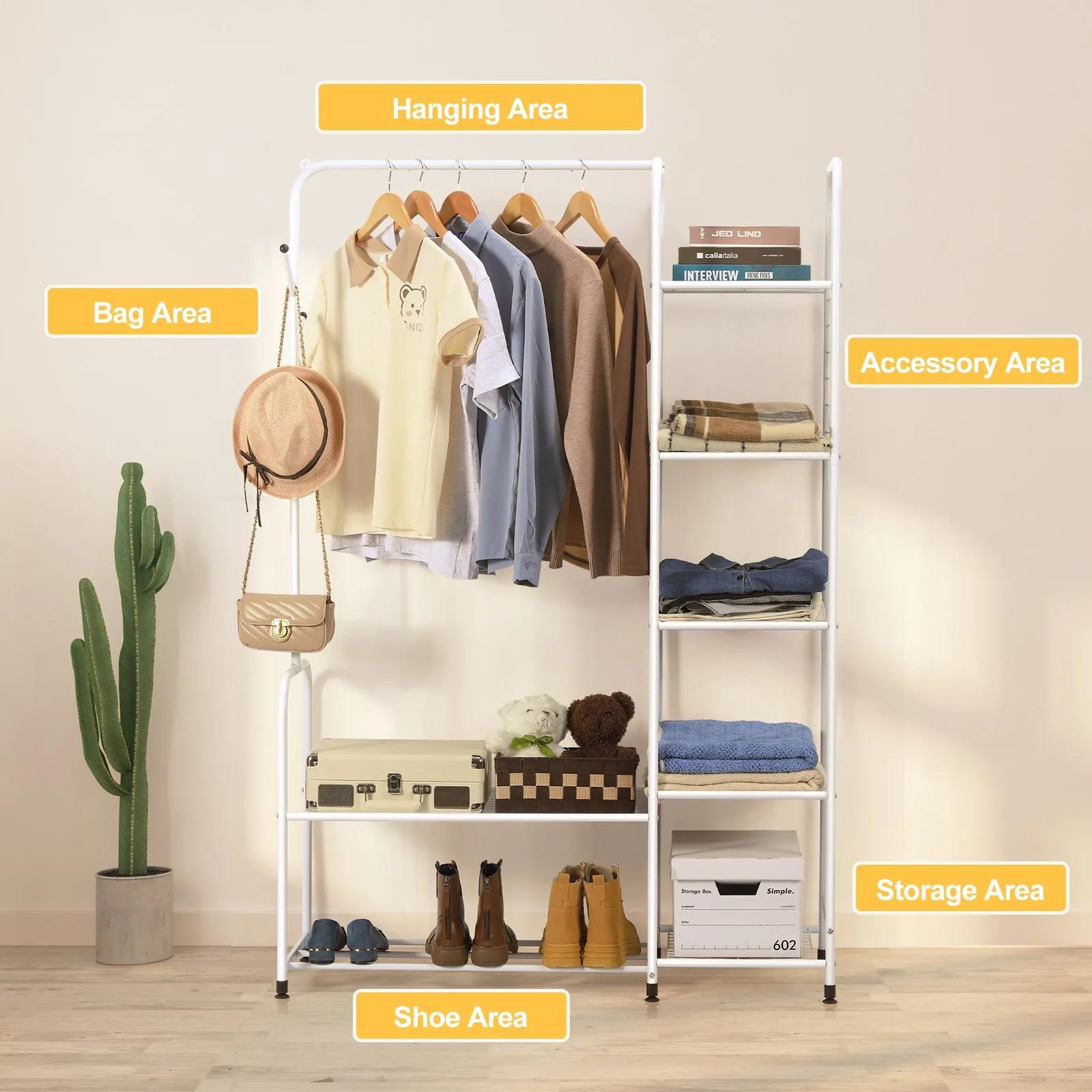 Vêtements autoportants T1 avec étagères, porte-vêtements pour confronterVêtements avec chaussure T1
