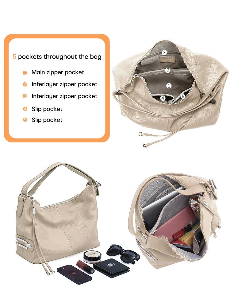 Zency – sac à bandoulière en cuir véritable pour femmes, sac élégant de grande capacité, couleur bei