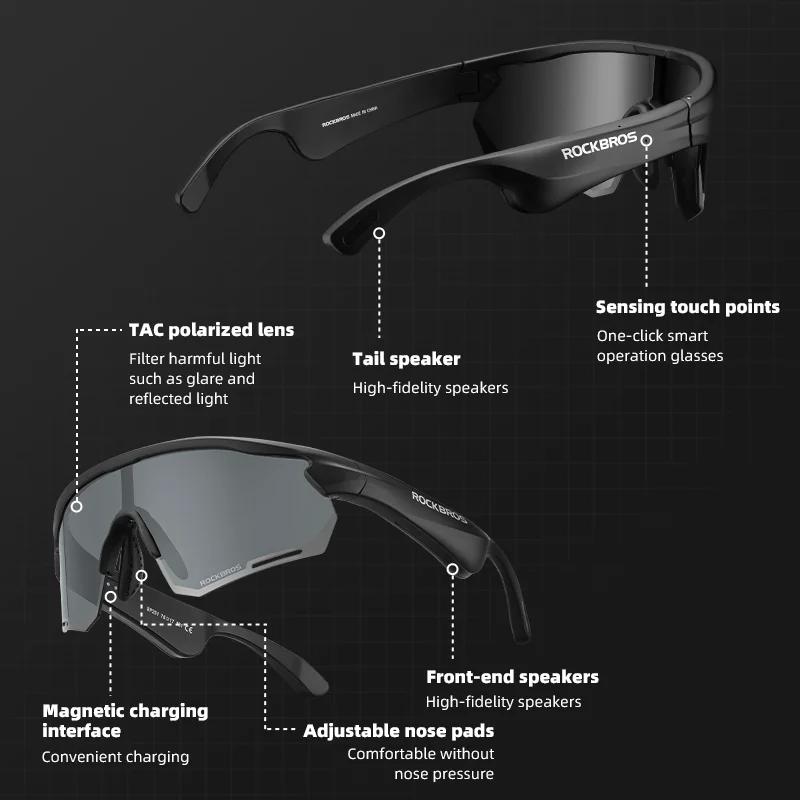 ROCKBROS lunettes de cyclisme sans fil Bluetooth 5.2 lunettes de soleil polarisées casque téléphone