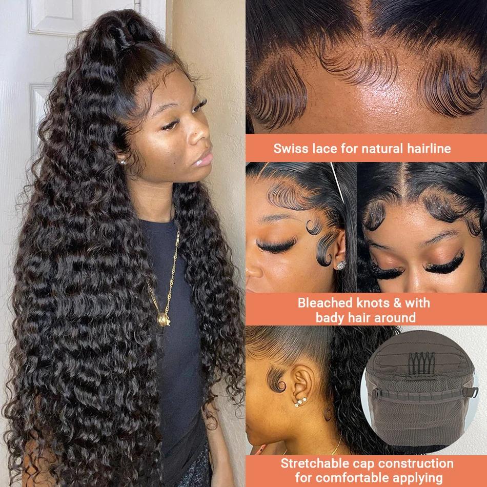 Perruques en cheveux humains bouclés de 40-42 pouces avec dentelle frontale pour femmes noires, pré-