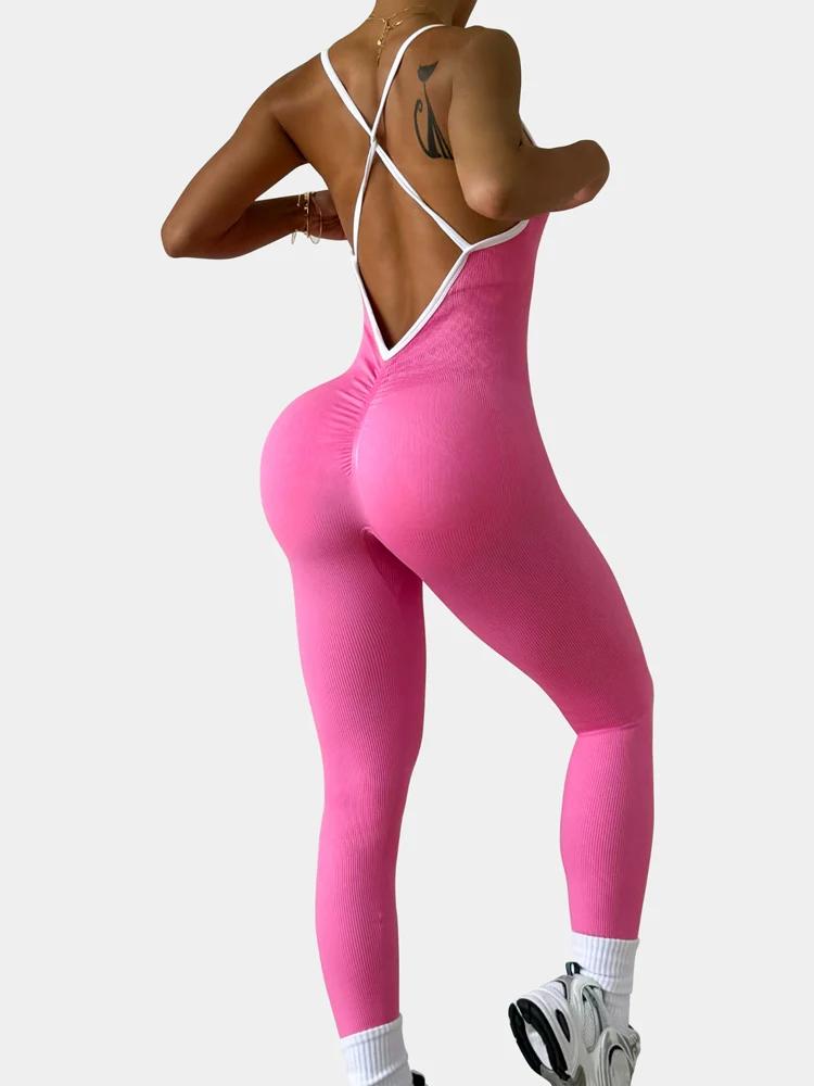 Combinaison yoga sans coutures femmes ensemble gymnastique bretelles spaghetti leggings soutien-gorge rembourré