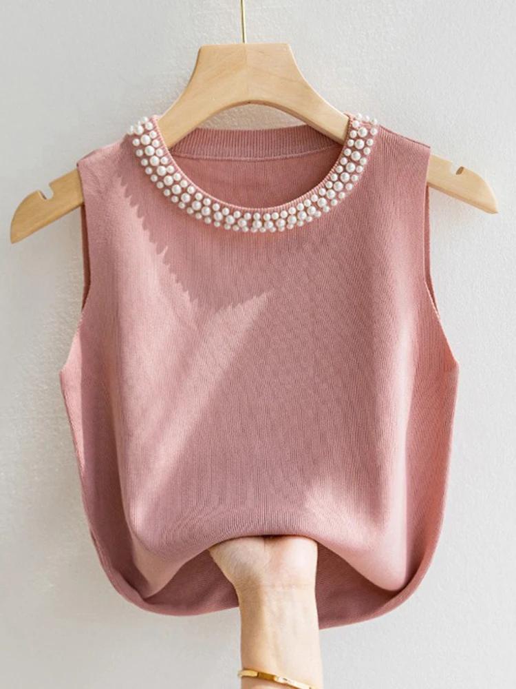 Corée tricoté gilets femmes haut solide réservoir Blusas Mujer De Moda été nouvelle mode femme sans