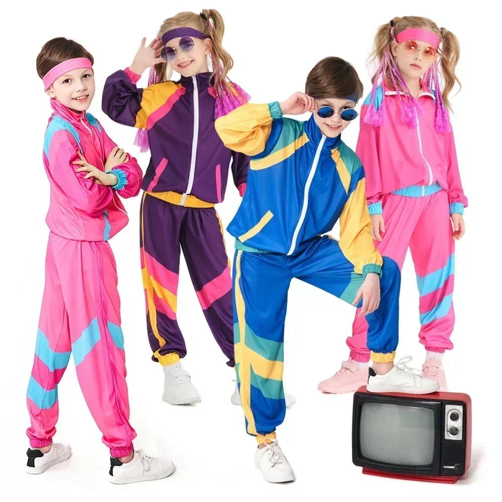 Enfants garçons et filles 80s 90s vêtements de sport Costume rétro Disco Hip Hop mode Patchwork ferm
