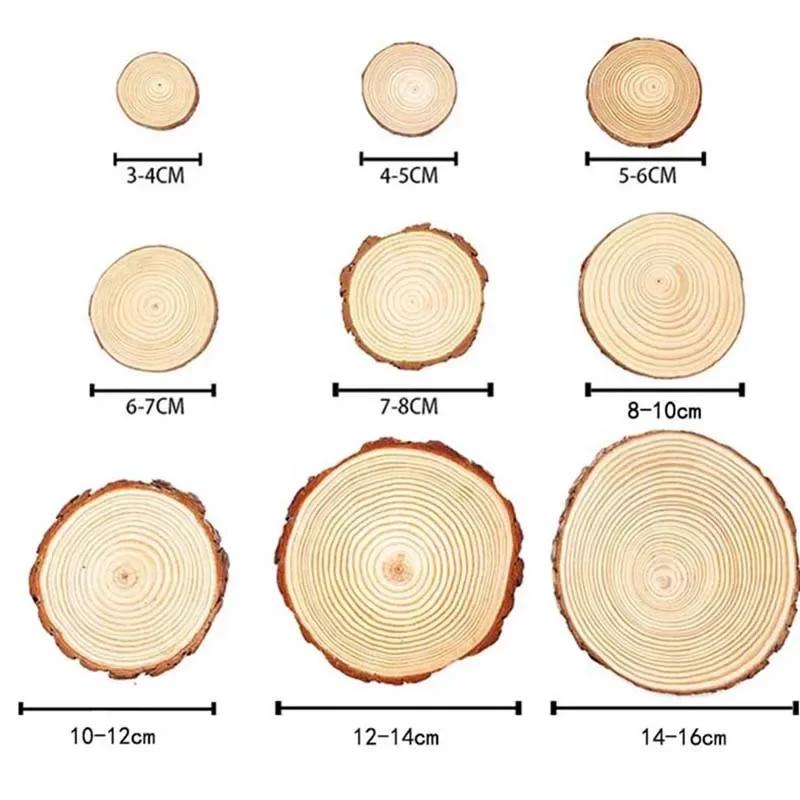 Tranches rondes en bois de pin naturel de 3 à 16CM d'épaisseur, cercles avec disques en écorce d'arb