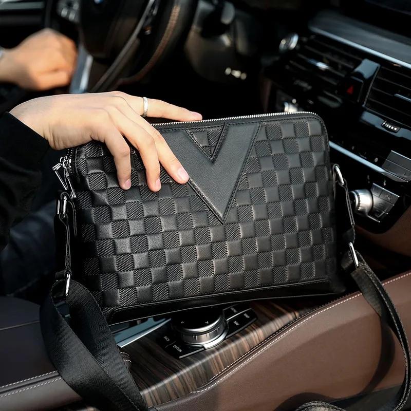 SENOFAN 2025 marque sac à bandoulière hommes véritable cuir de vache Plaid gaufrage sac à main mâle