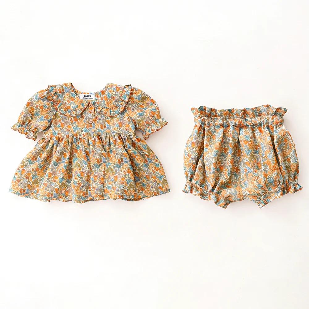 Tenues d'été pour bébé fille 0-2 ans, motif floral vintage, 100% coton, ensemble de 2 pièces, vêteme