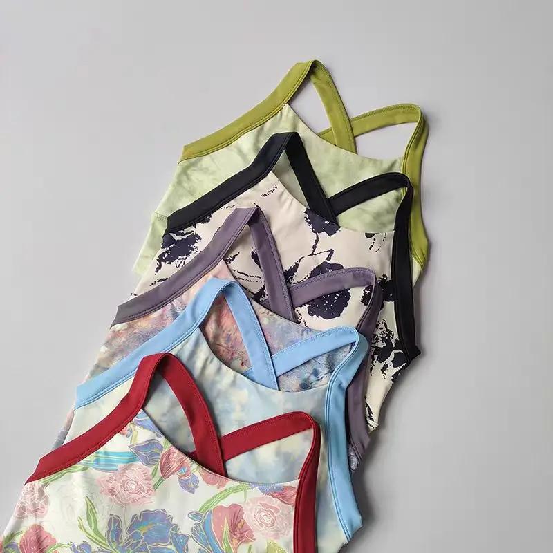 Soutien-gorge de sport antichoc à maintien élevé pour femme, avec coussinets intégrés fixes, imprimé