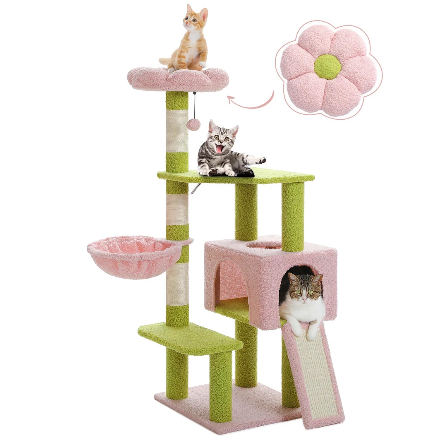 Tour d'arbre à chat à plusieurs niveaux avec poteaux à gratter recouverts de sisal, condo mignon pou