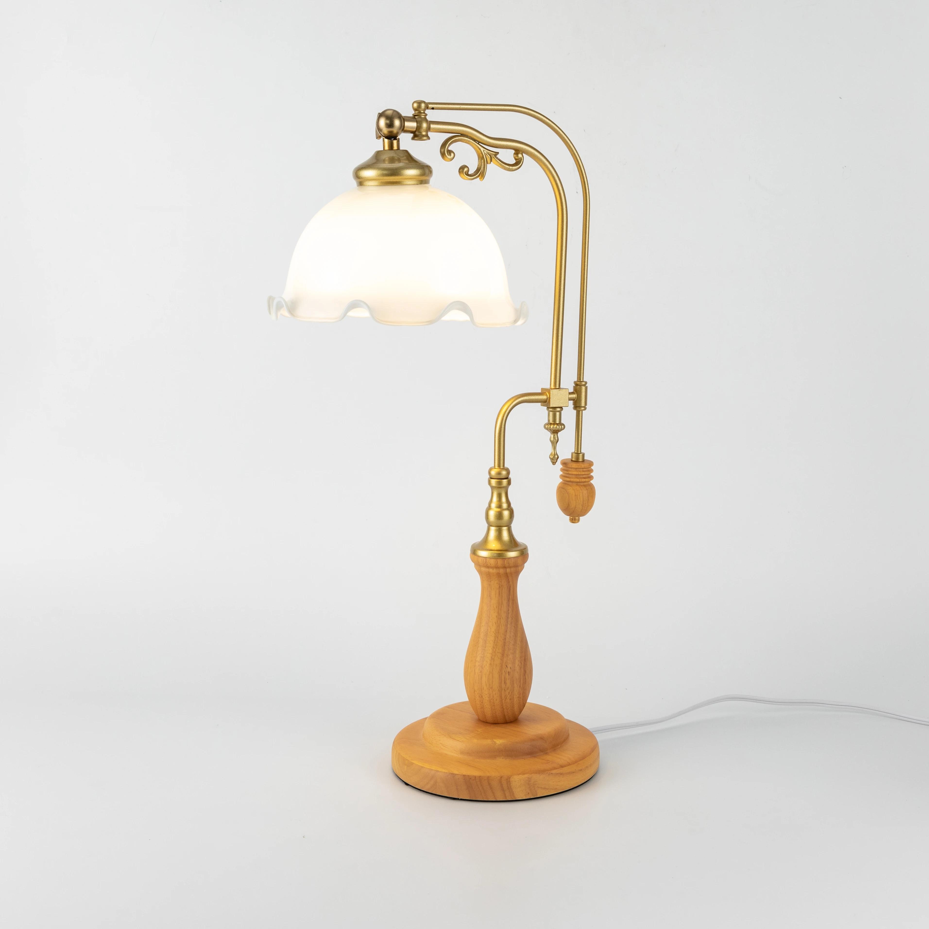 Lampe de table fleur rétro, abat-jour en verre, lampe de chevet, chambre à coucher