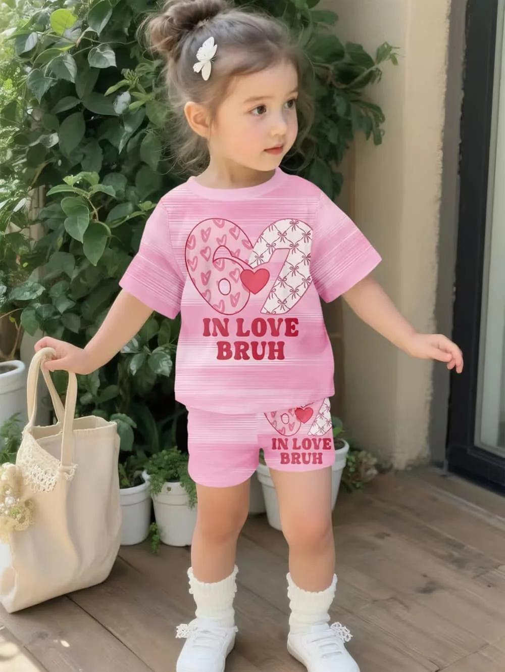 Summer Italian Brainrot 67 Six Seven Cartoon Print Sports Children's Set Short Sleeved Shorts 2PCS S