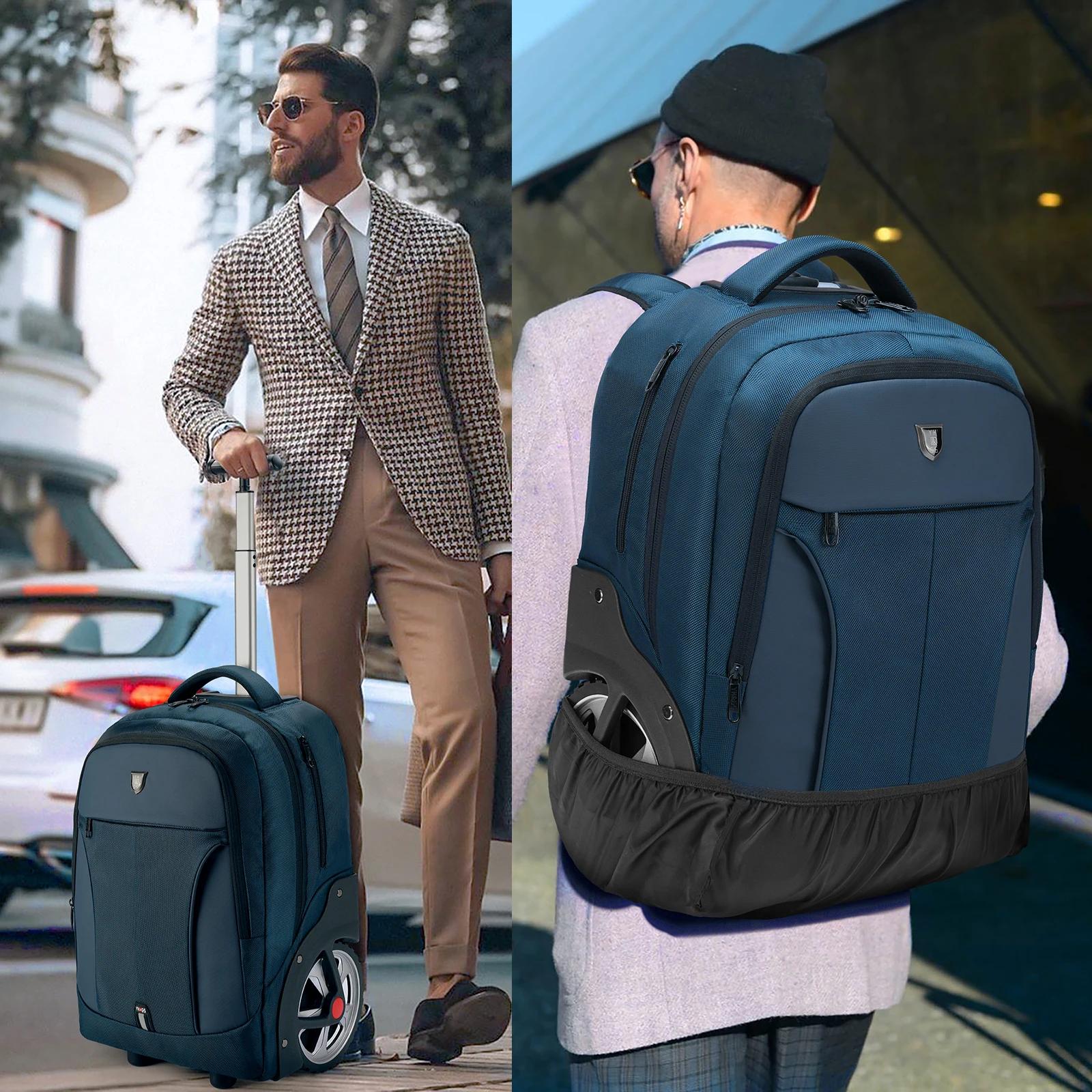 Sacs à dos de voyage à bagages roulants avec roues, sac à dos pour ordinateur portable d'affaires, b