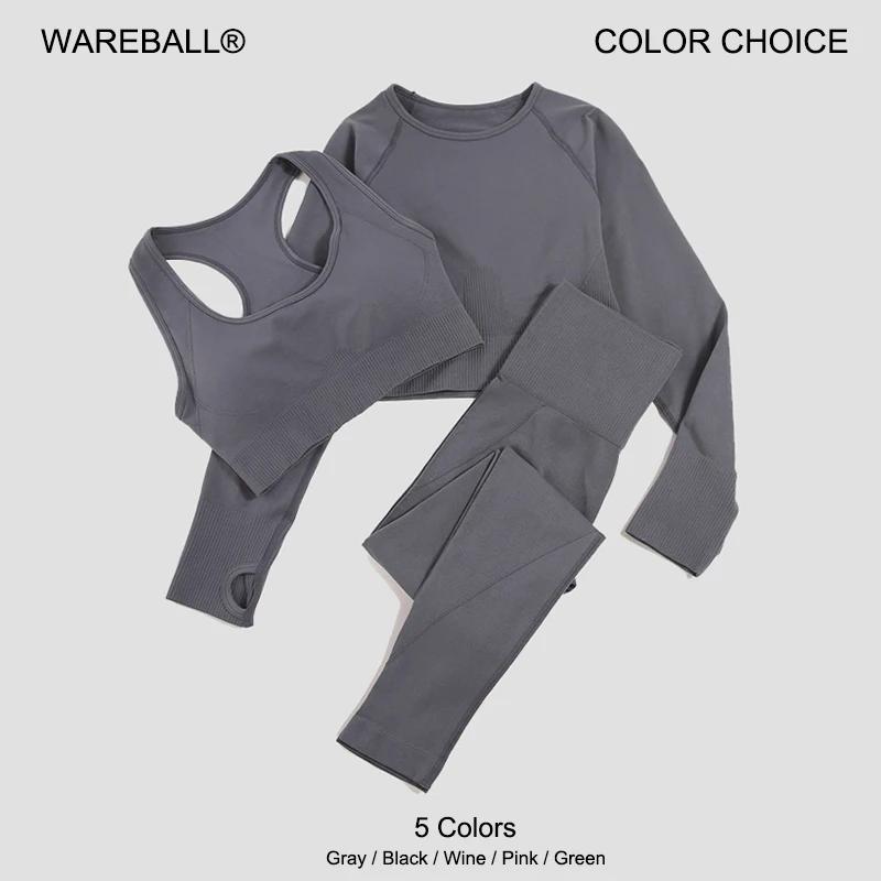 Combinaison Yoga Femme Sans Couture 2/3 Pièces - Haut Manches Longues Soutien-gorge Sport Leggings Course