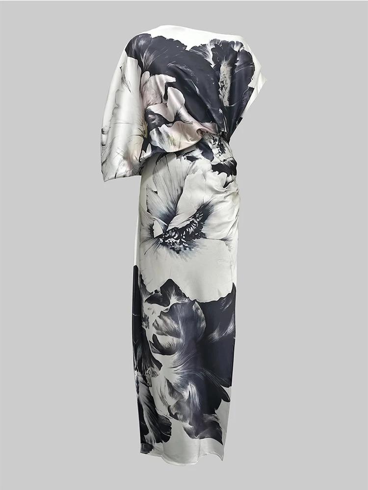 Gymystars mode robes de soirée imprimé fleuri robe longue pour les femmes été Art asymétrique manche