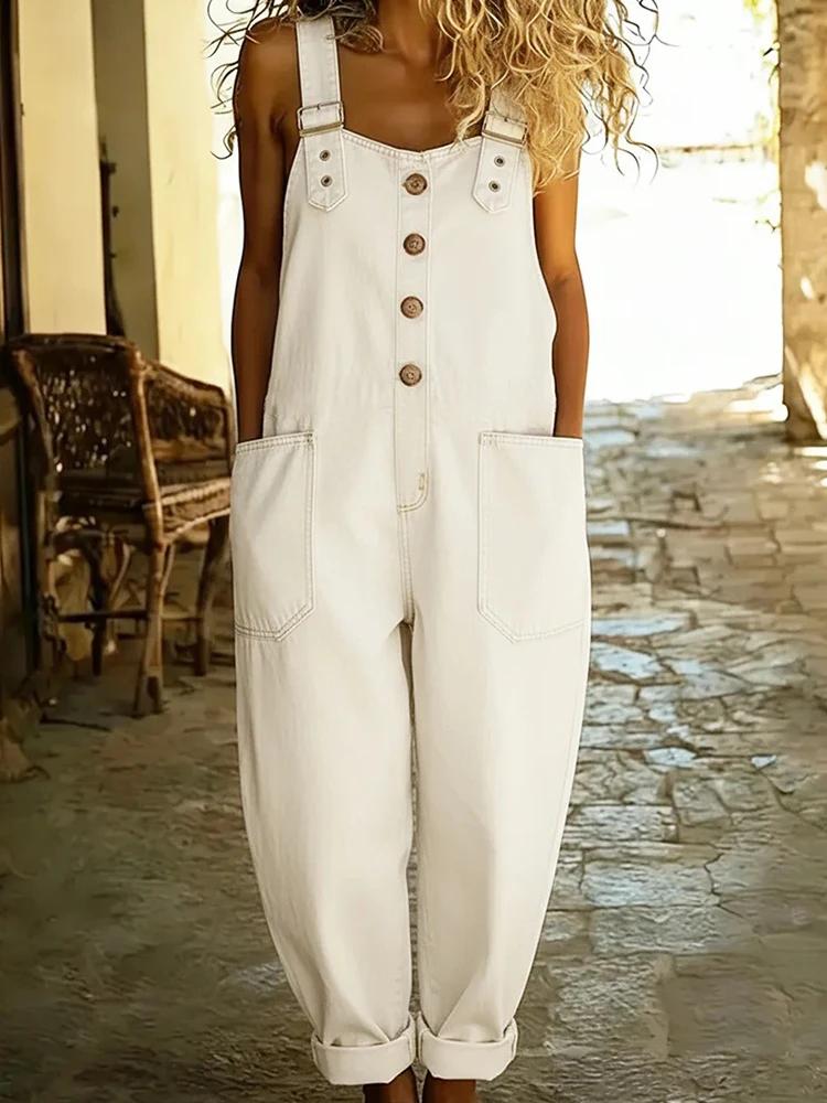 Nouvelles combinaisons vintage sans manches pour femmes, décontractées, amples, unies, patchwork, po