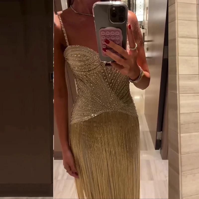 Robe portefeuille Sexy sans manches à franges creuses, dos nu, coupe cintrée, à paillettes brillante