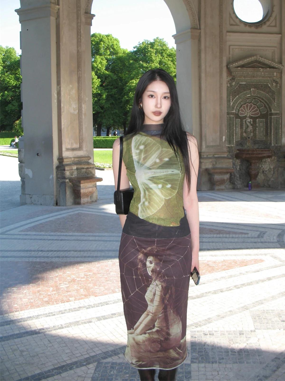 Genayooa Y2k hauts en maille t-shirts sans manches Patchwork débardeurs mode coréenne Grunge esthéti
