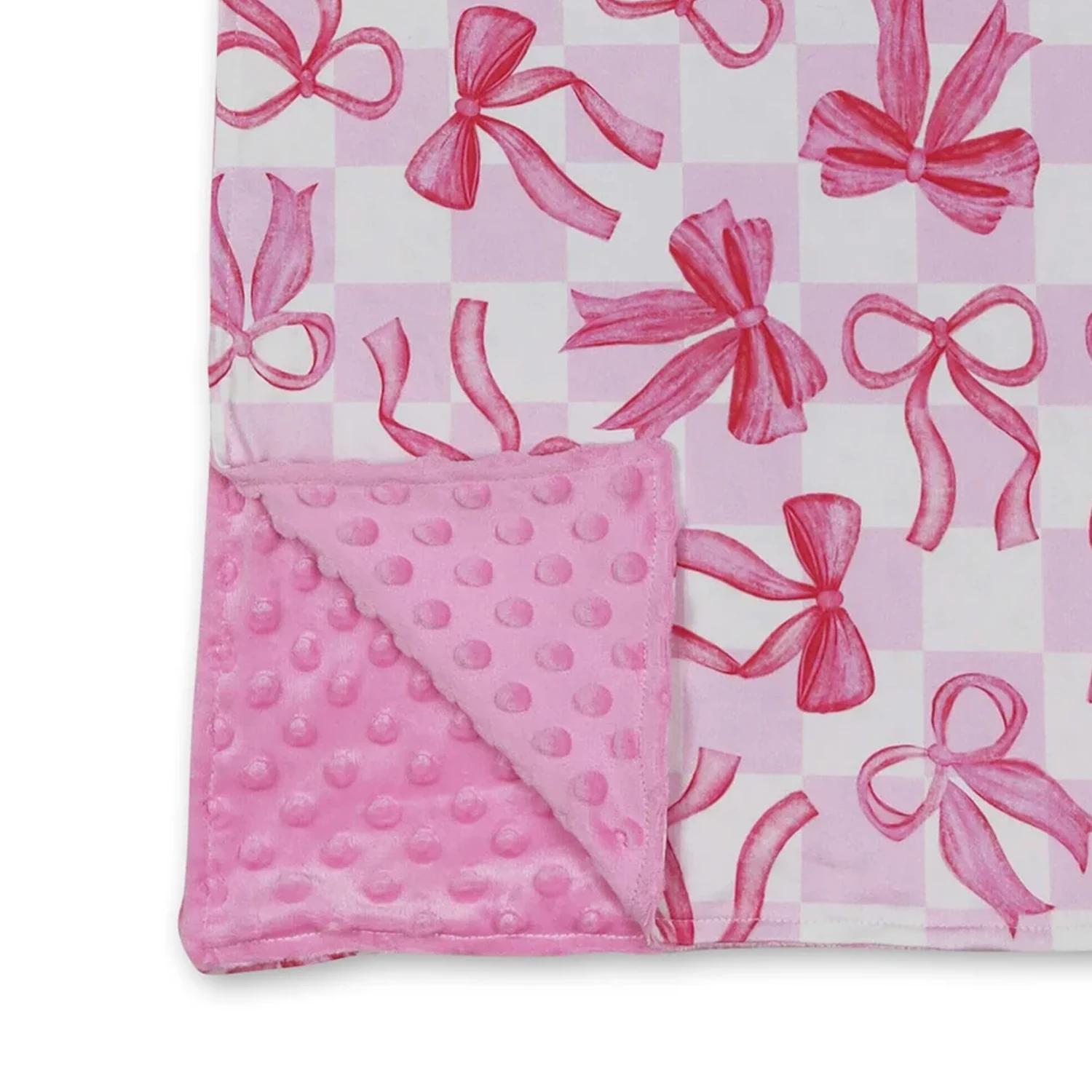 Couvertures à carreaux roses avec nœuds pour bébés et petites filles