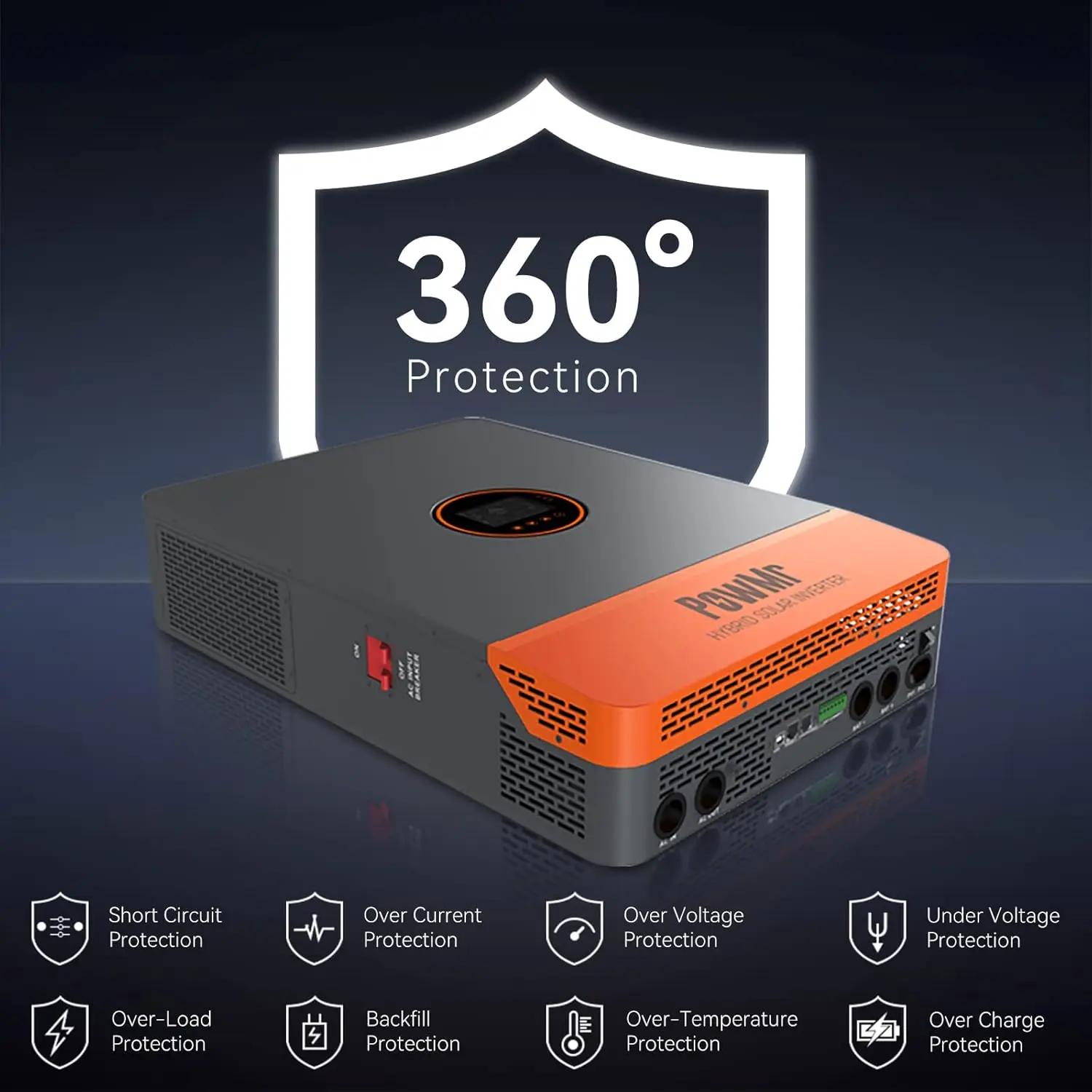 Convertisseur solaire hybride PowMr 10KW à phase fractionnée 48V 110V 220V, double MPPT, double sort