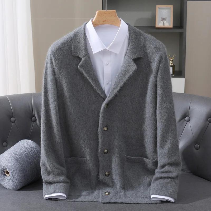 MVLYFLRT hommes 100% vison cachemire Cardigan épais tricot pull col de costume Premium chaud vêtemen