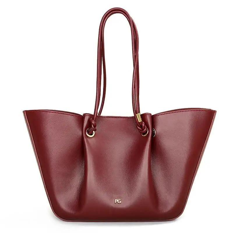 Sac fourre-tout pour femme PG, couleur unie, cuir souple, style extrêmement simple, sensation de dét