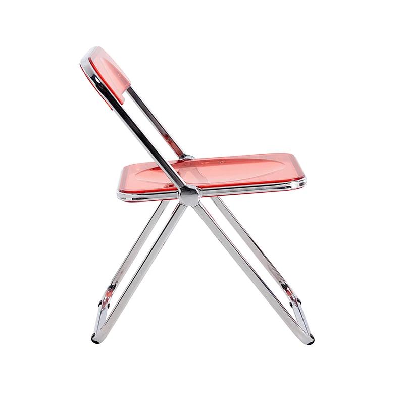 Chaise pliante transparente rouge, siège de salon en plastique PC