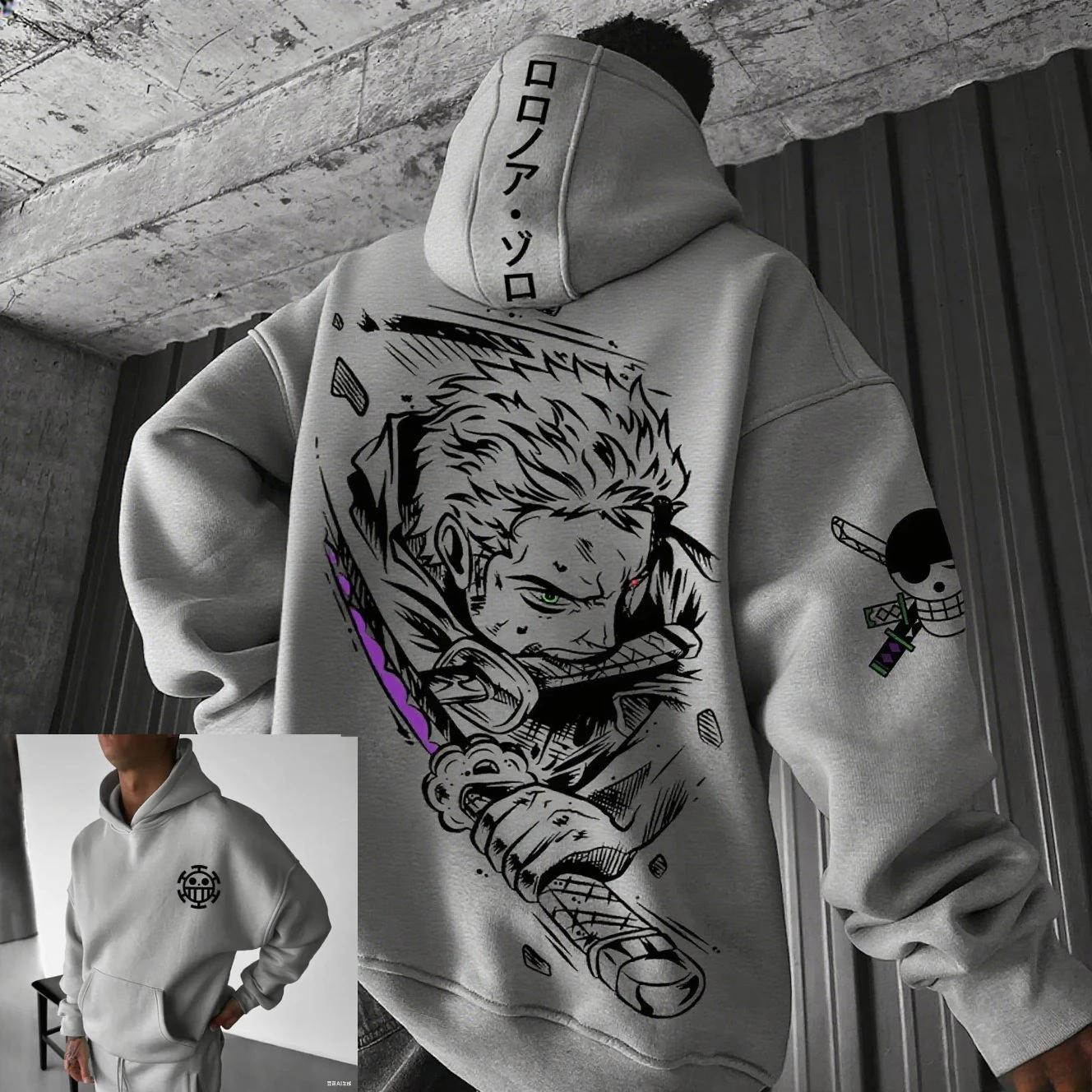 Sweat-shirt à capuche pour homme One Piece Zoro Anime, printemps automne, coton, streetwear, décontr