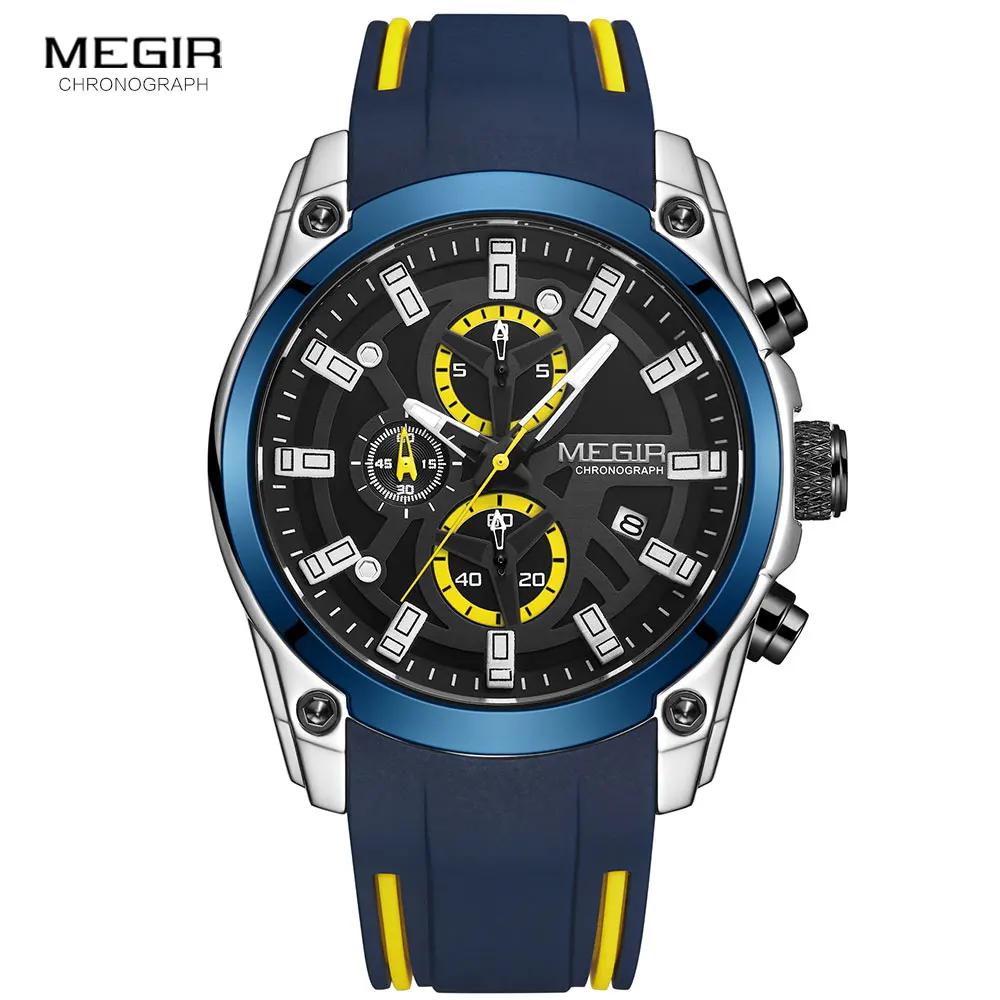 MEGIR hommes montres de Sport militaire hommes étanche mode bleu bracelet en Silicone montre-bracele