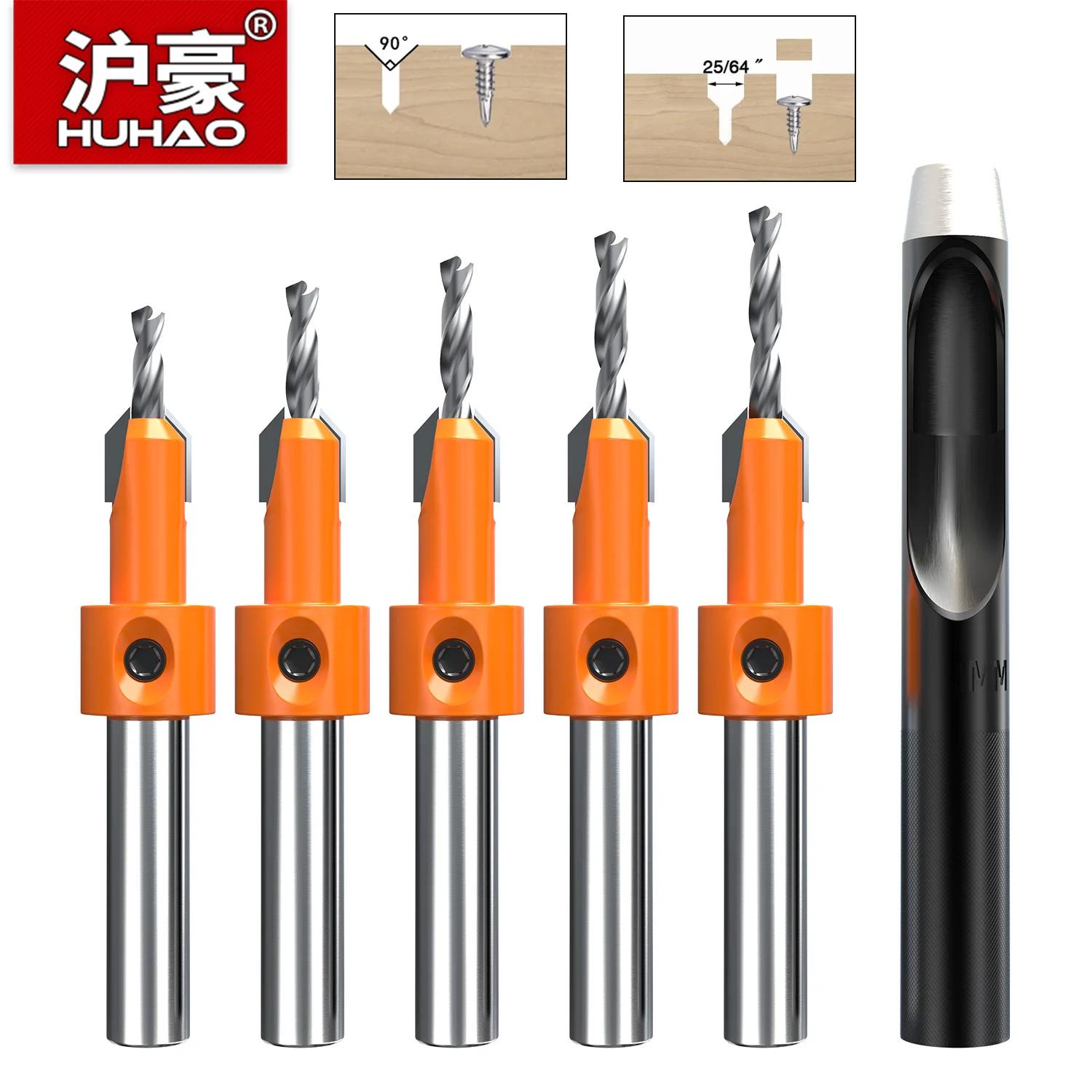 HUHAO 1/5 pièces contre-évier foret ensemble pour bois 8mm tige HSS bois vis perceuse routeur Bits t
