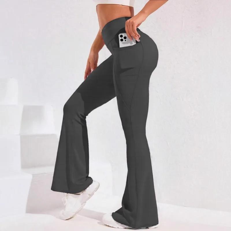  Pantalon de Yoga taille haute évasé pour femmes, avec poche, Push-Up, collants de course, jambes