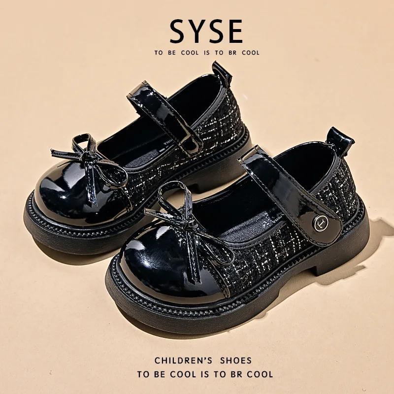 Chaussures plates pour filles, style patchwork, nœud tendance, chaussures en cuir pour enfants, chau
