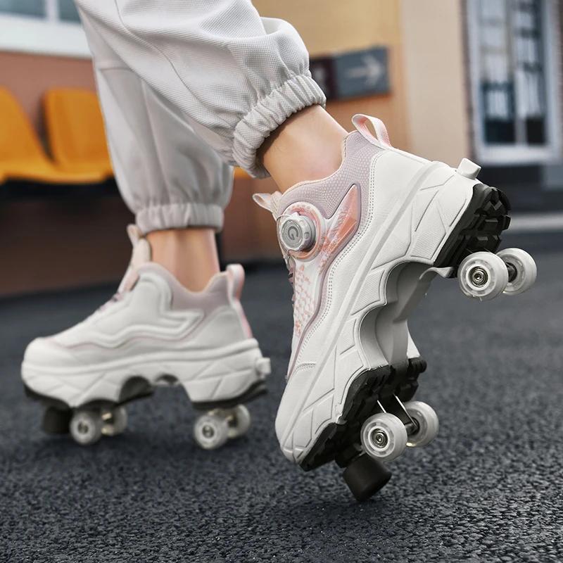 Chaussures de patins à roulettes à déformation, patins à 4 roues à Double rangée, baskets à roulette