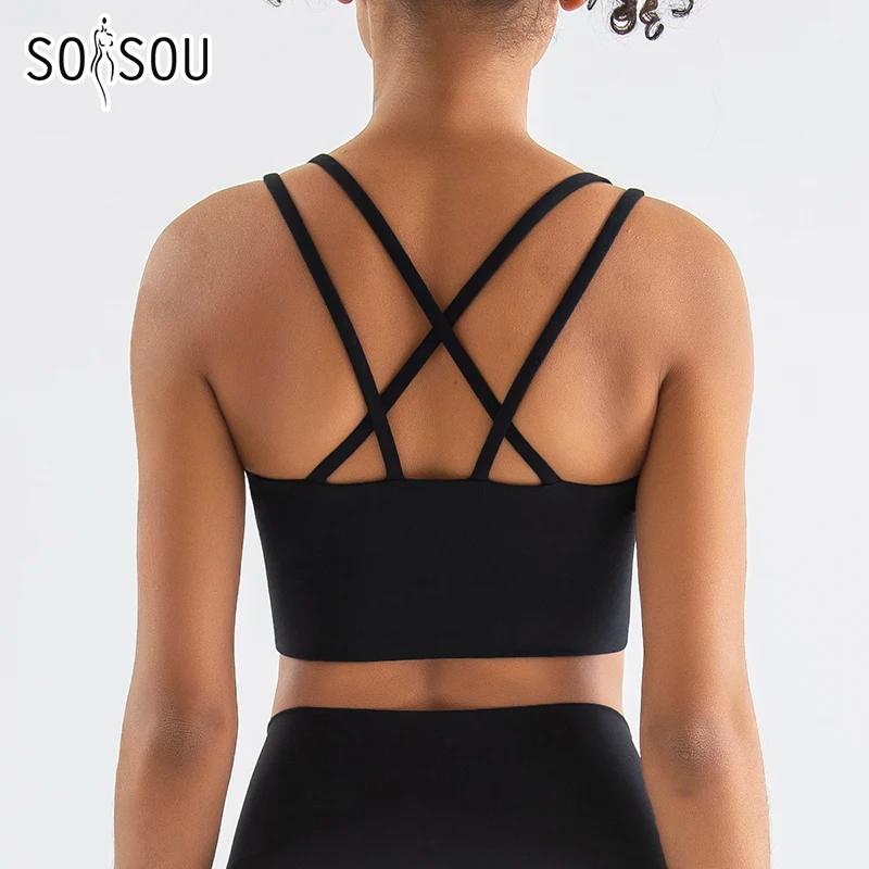 Soutien-gorge de sport SOISOU en nylon pour femme - Élastique et sexy pour yoga et fitness