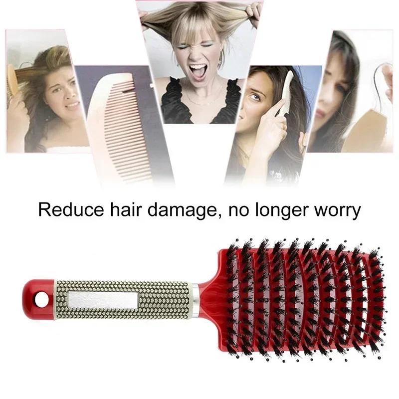 Brosse à cheveux peigne de Massage du cuir chevelu brosse à cheveux poils de sanglier en Nylon femme