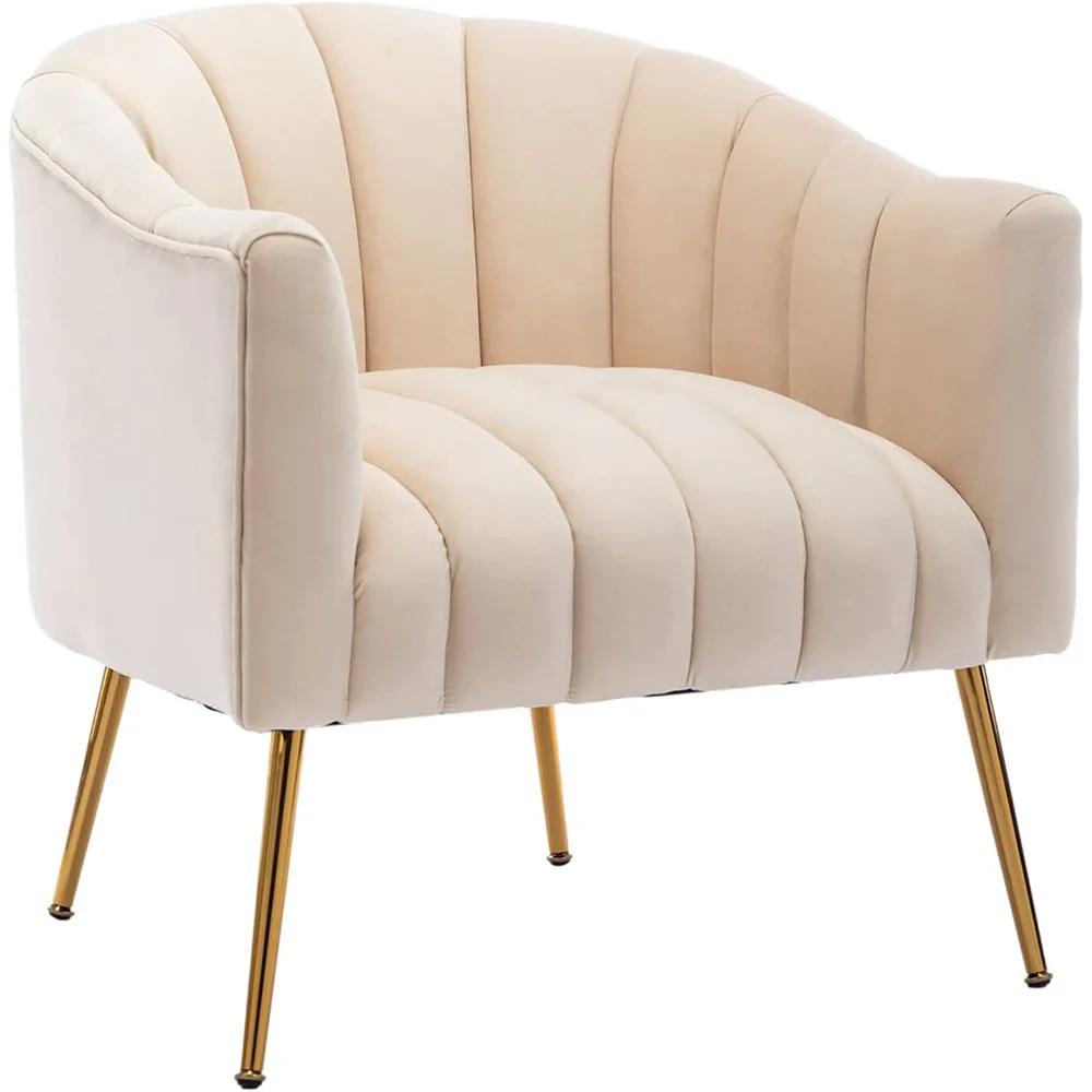 SEYNAR-Fauteuil tonneau moderne Glam en velours, sofa d'appoint crème pour adultes, pour le salon