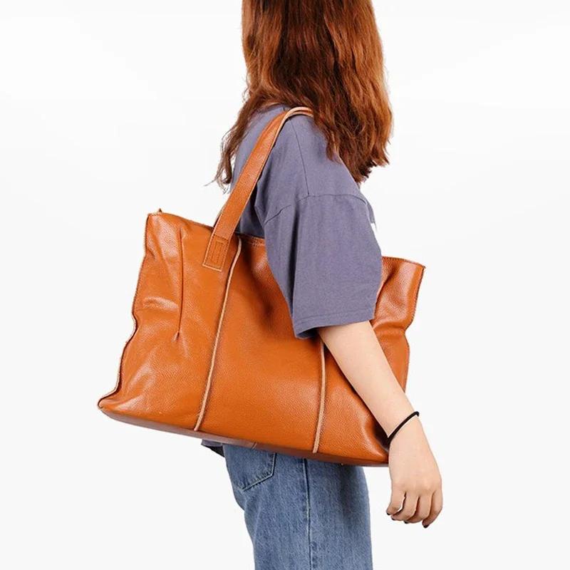 Sac à main en cuir de vache pour femmes, grande capacité, rétro, mode, sacs de luxe pour dames, sac