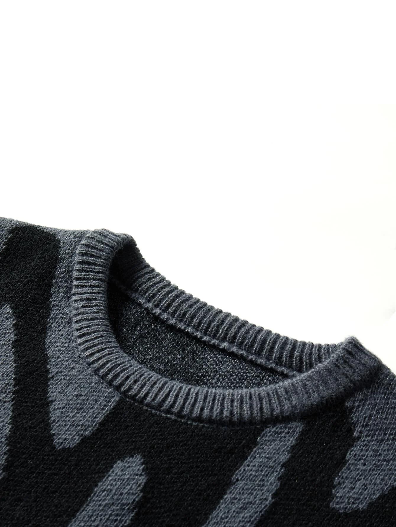 Pull à motif Jacquard irrégulier pour homme, pull décontracté, col rond, tricot bloc de couleurs, no