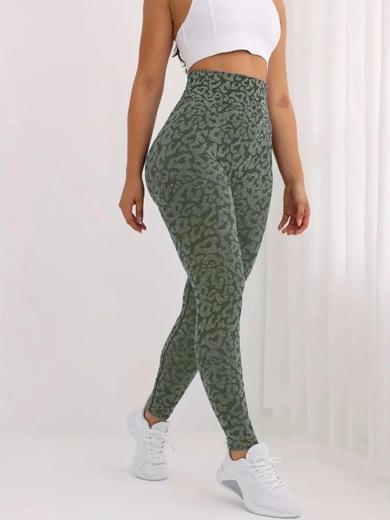 Pantalon de yoga hanche pêche imprimé léopard sans couture, pantalon de sport et de fitness taille h