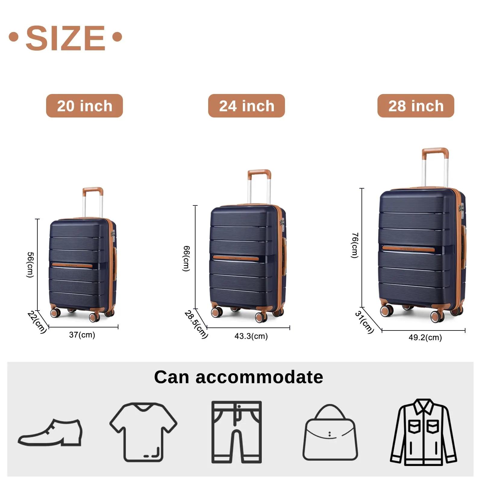 British Traveller 3 pièces ensemble de valises 100% PP 8 roues spinner serrure TSA bagage à main rig