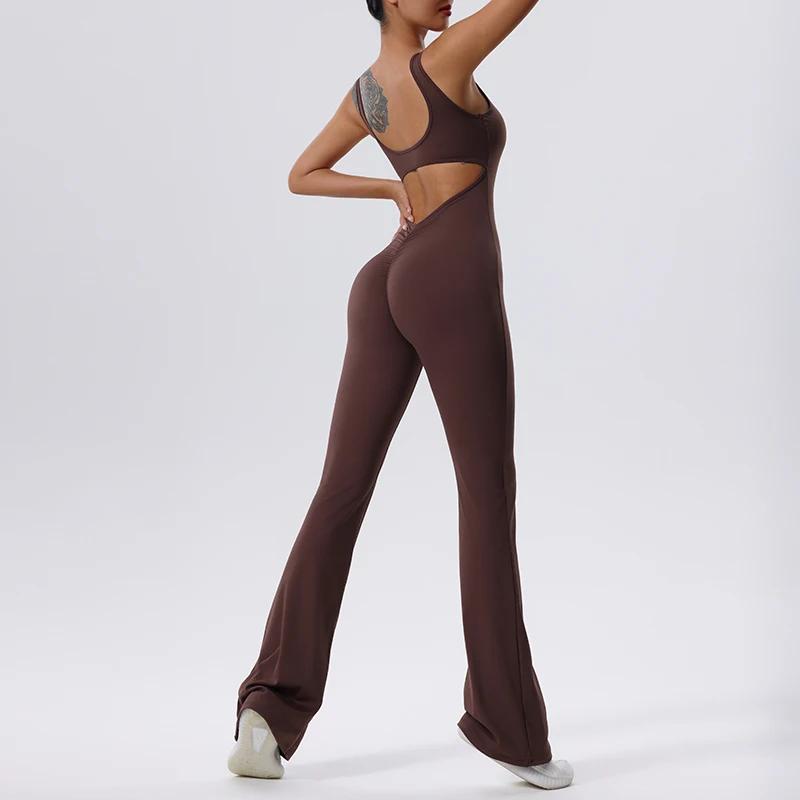 Combinaison de sport une pièce femme sexy - Pantalon évasé yoga push-up pour fitness et entraînement