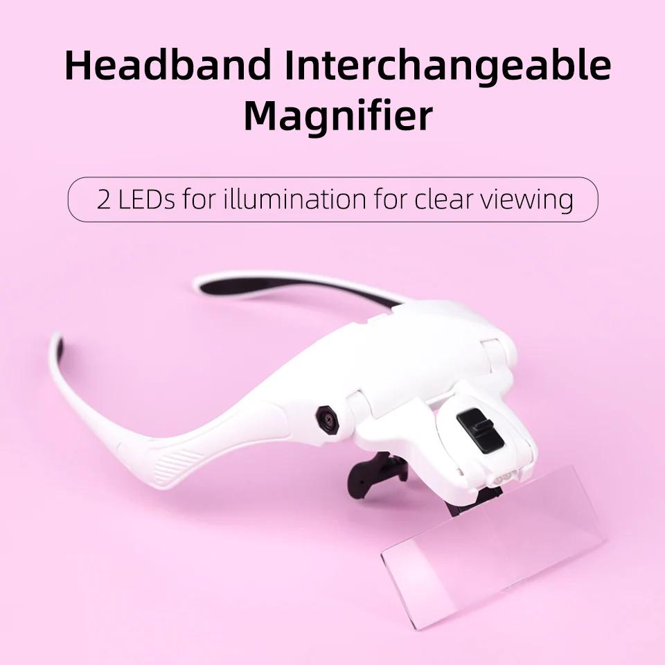 Extensions de cils 5 lentilles bandeau réglable loupe loupe lumière LED 1.5/2.5/3.5 loupes pour faux