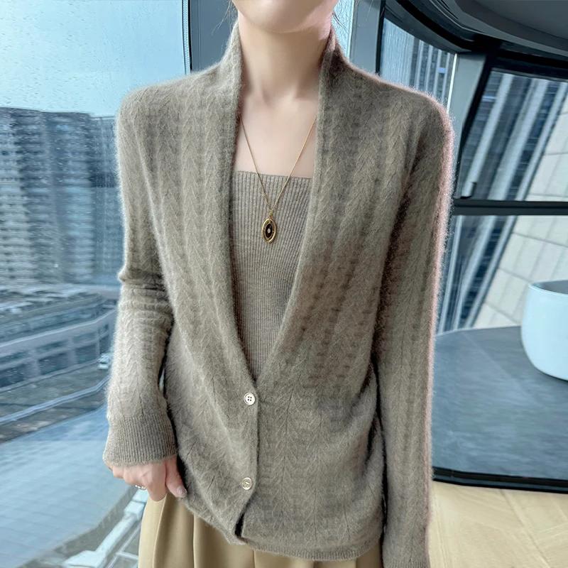 Col écharpe femmes Cardigan hauts automne hiver nouveau Chic 100% laine mérinos pull gracieux femme