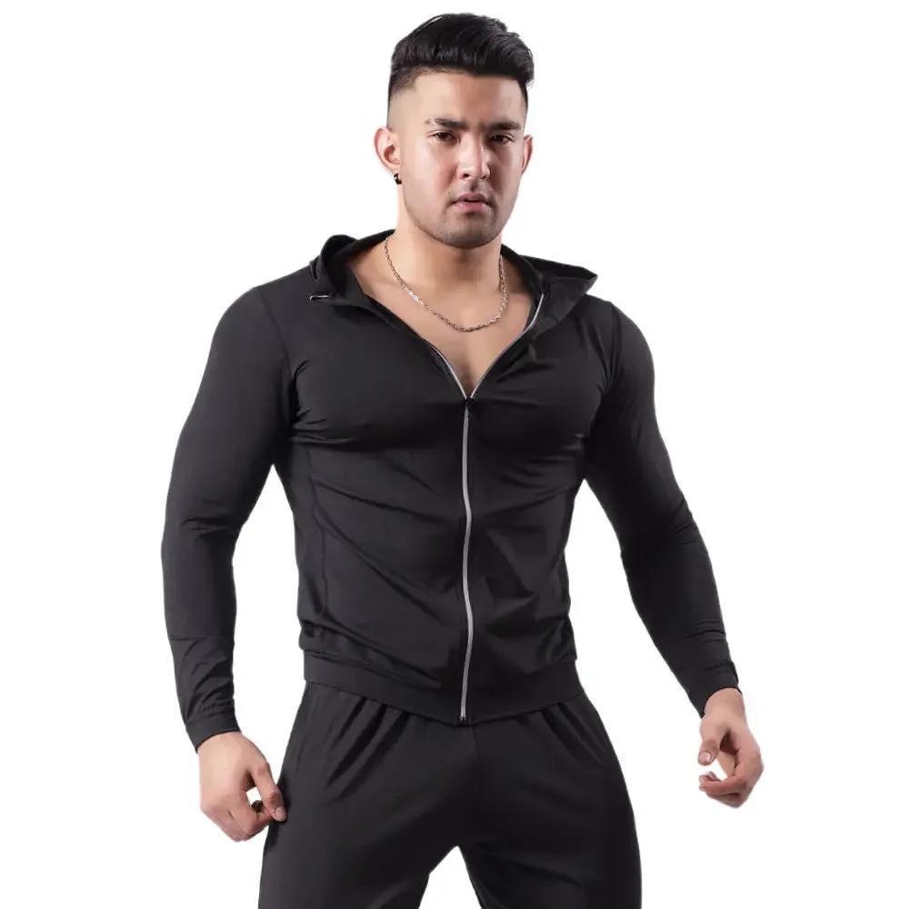 Veste de sport à capuche pour hommes, fitness, course du matin, basket-ball, entraînement, séchage r