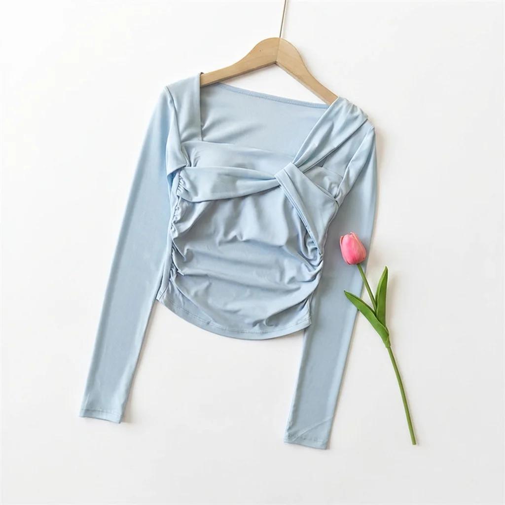 T-shirt de yoga à manches longues rembourré pour femmes, haut court sexy en maille, t-shirt de sport