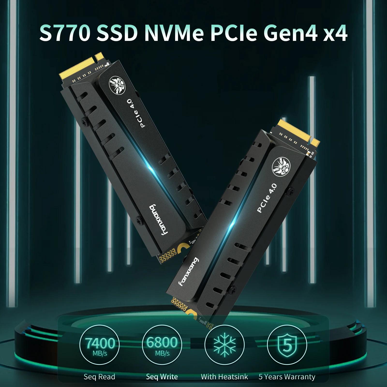 Fanxiang S770 M.2 SSD 500 Go 1 To 2 To 4 To Jusqu'à 7400 Mo/s M.2 NVMe PCIe4.0 1 Go de cache DRAM Di