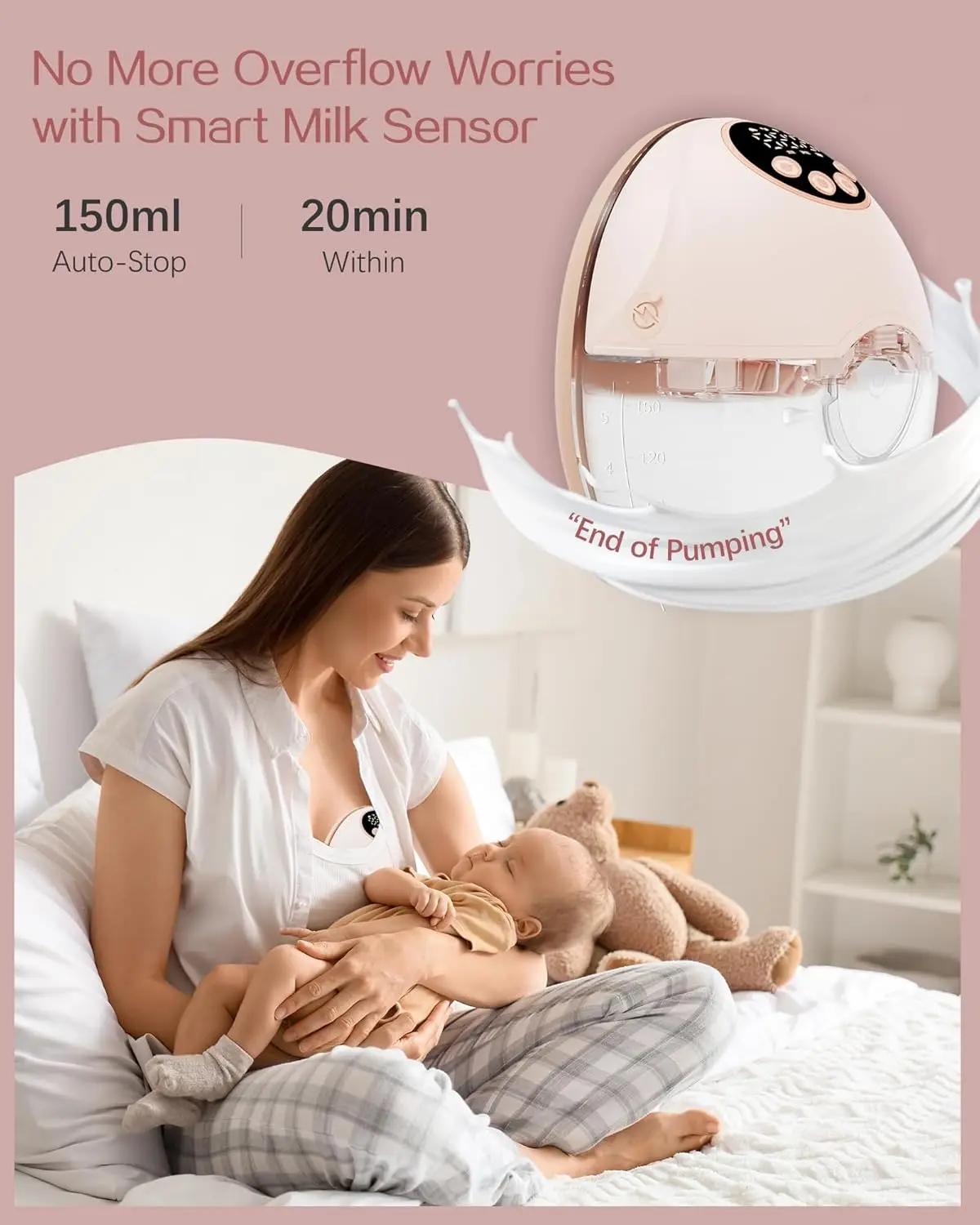 Tire-lait électrique sans fil mains libres avec base chauffante et stérilisation UV, sans BPA, silen