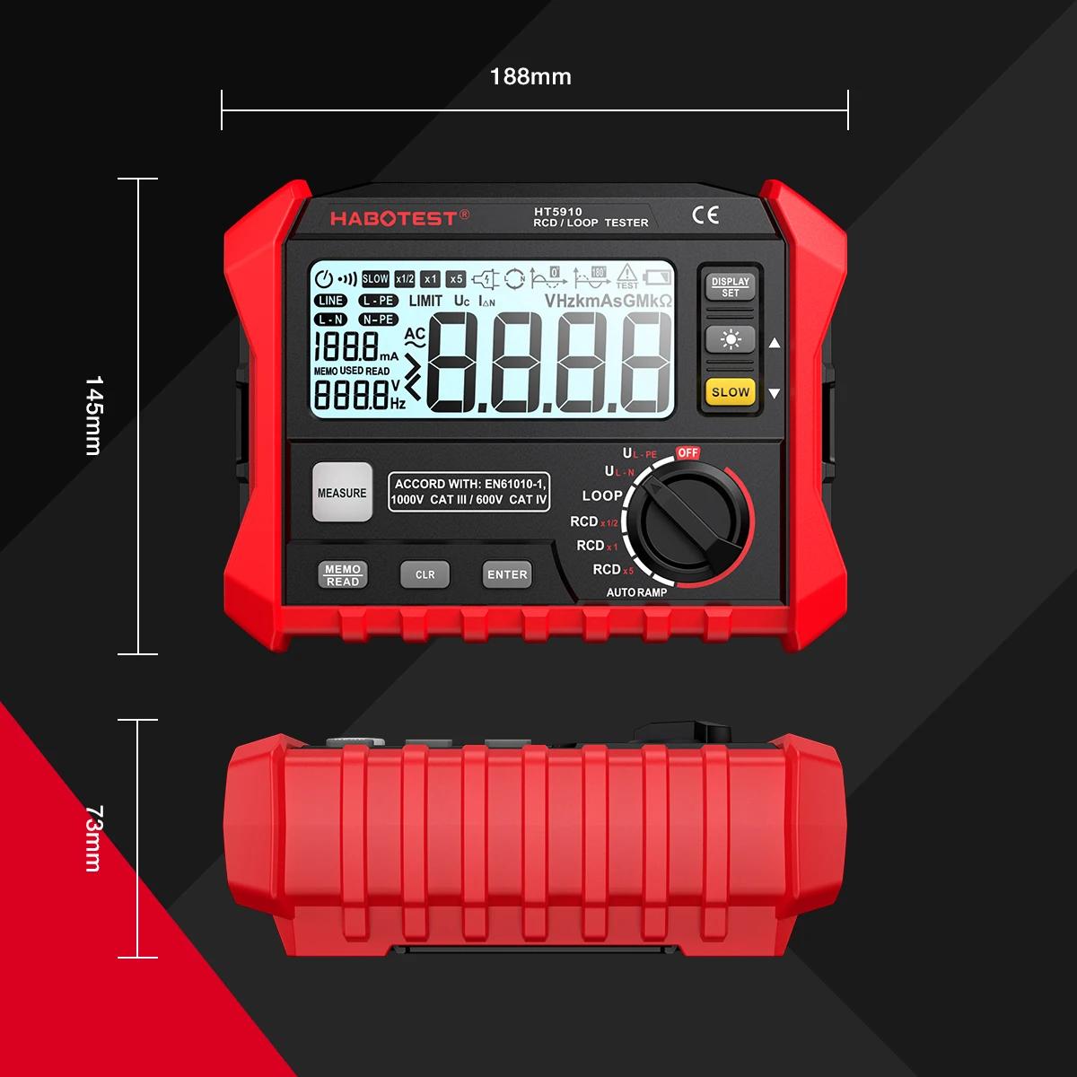 HABOTEST HT5910 testeur de commutateur de fuite LCD compteur de résistance numérique RCD/test de bou