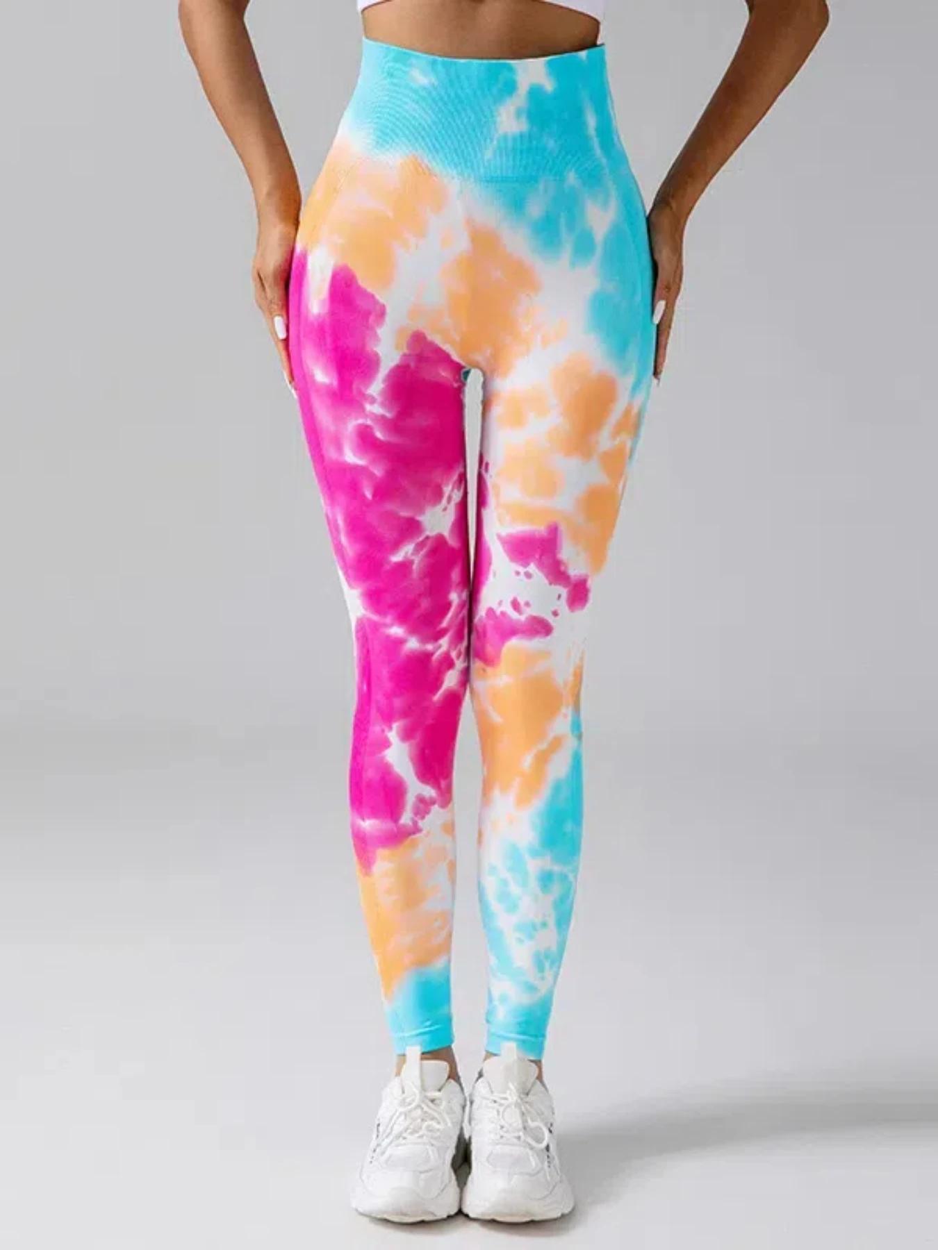 Leggings sport femme Fitness Yoga sans couture taille haute teinture nouage pêche respirant