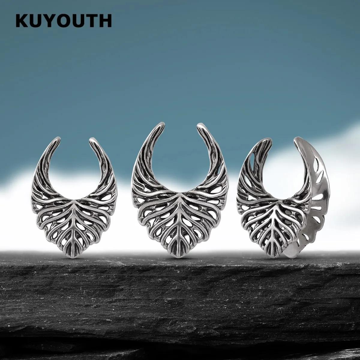  KUYOUTH Tunnels d'oreille, dilatateurs creux et écarteurs en forme de nervures de feuille, bijoux